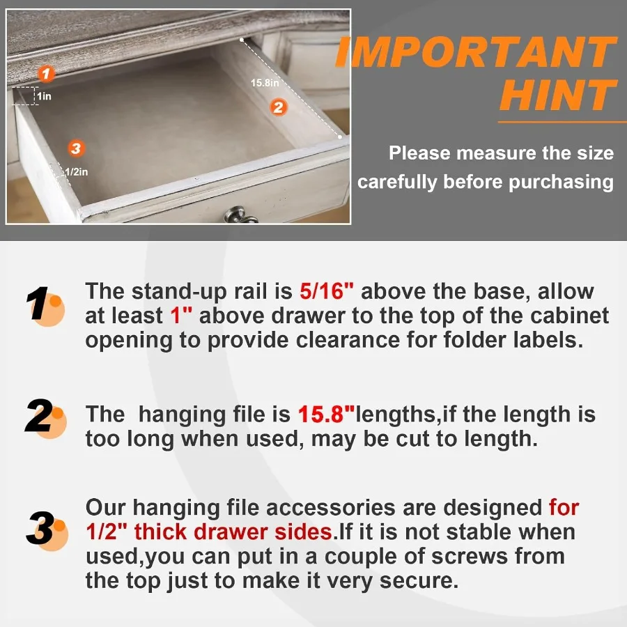 4 Pieces Hanging File Rails PVC Black File Rails Hanging System Keeping Your Folders Neat and Organized 1 2 Ih Drawer Sides 15.