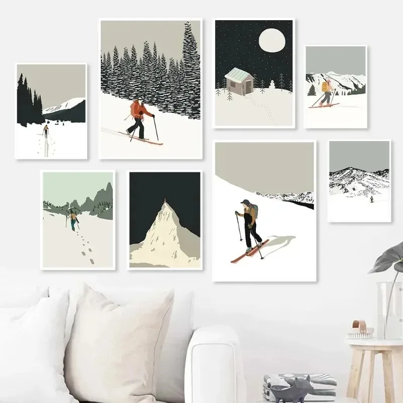Minimal Winter Snow Mountain Sports Skiing Snowscape Posters Prints Canvas Printing Wall Art Picture for Living Room Home Decor