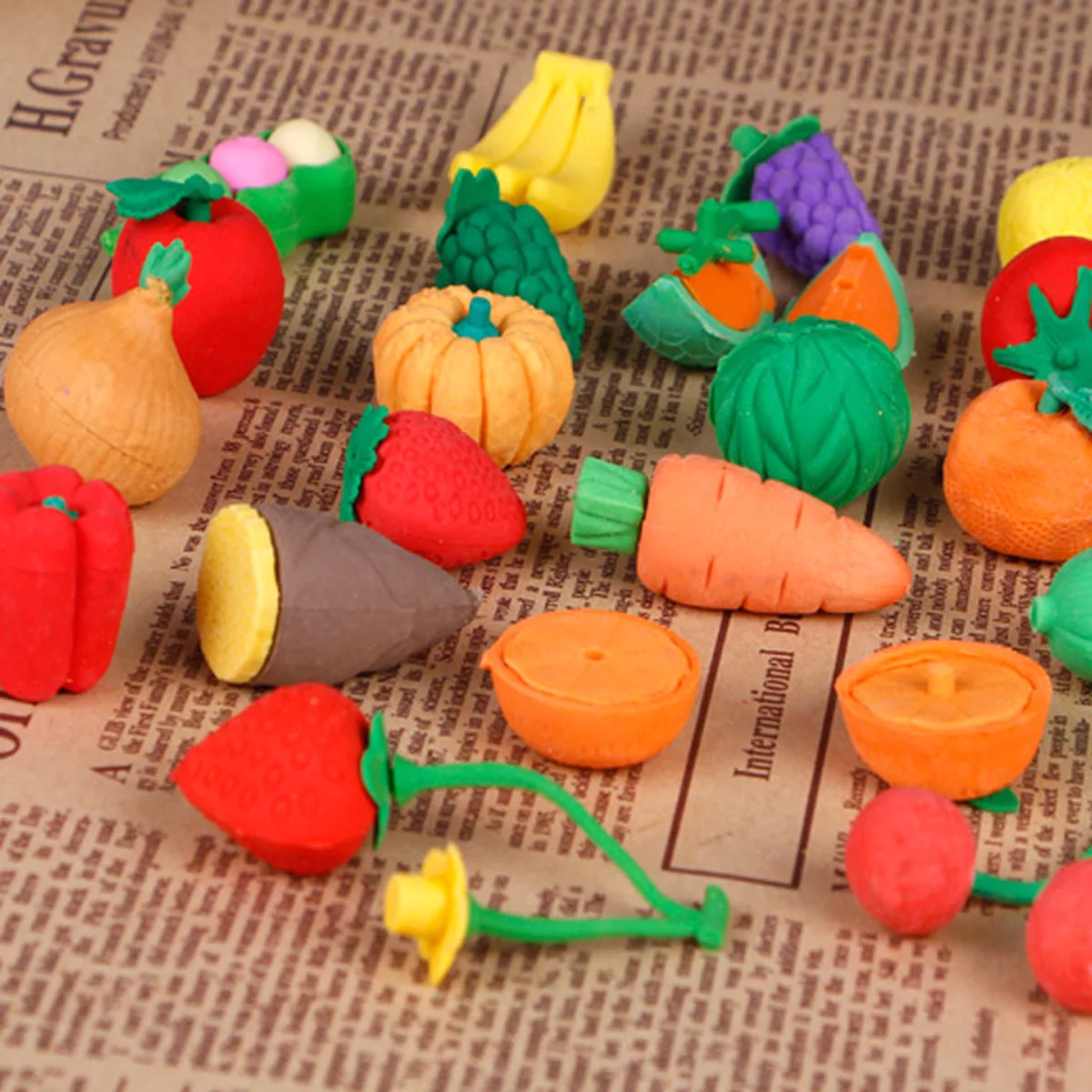 

24 Pcs Fruits Vegetables Eraser Cute Cartoon Stationery Novelty School Supplies Student Desk Accessories