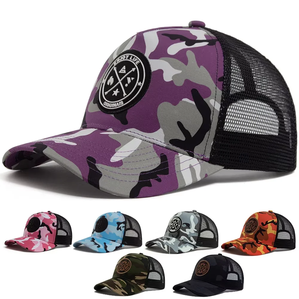 ENJOY LIFE Brief Patch Snapback Hut Camouflage Atmungsaktive Mesh Männer Hip Hop Baseball Kappe Outdoor Casual Sonnenhut Für Frauen – Detail 1
