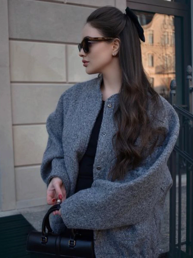 Luxury Vintage Bomber Jacket Women Loose Thick Single-breasted Coat Pocket Spring Autumn Office Lady Coat Solid Clothes Trend - Image 3