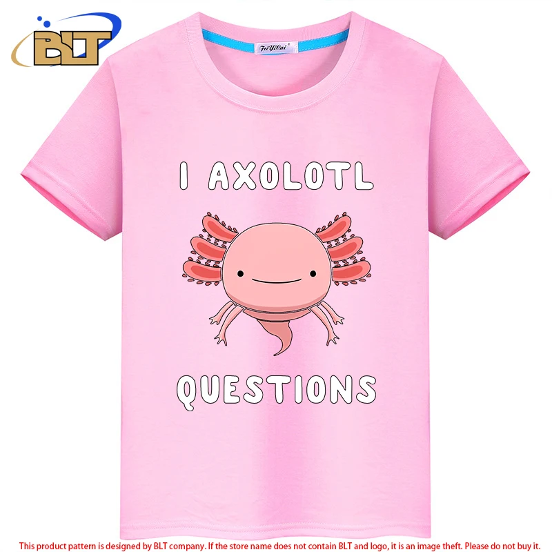 I Axolotl Questions Cute Kawaii Drawing Funny Saying Kids T-Shirt Summer Short Sleeve for Boys and Girls