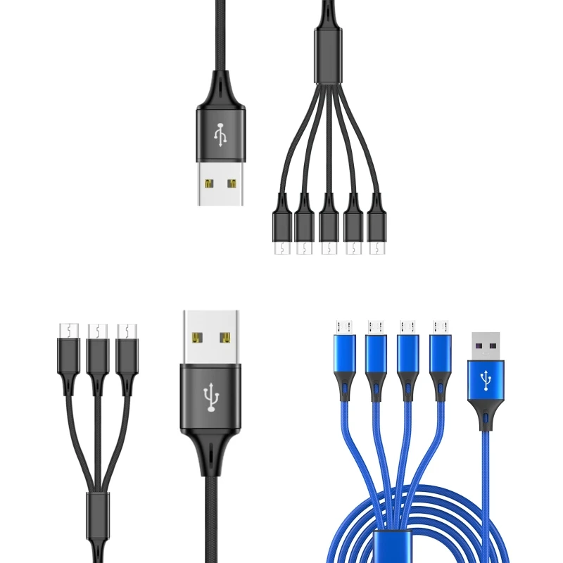 1pc USB 2.0 Type A Male To 2/3/4/5 Micro USB Male Splitter Y Charging Cable for Samsung Xiaomi Mobile Phone Tablet Power Bank