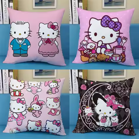 Cute Cartoon Art Funny HelloKitty Cushion Cover Square Pillowcase Home Sofa Living Room Coffee Shop Durable Pillowcase