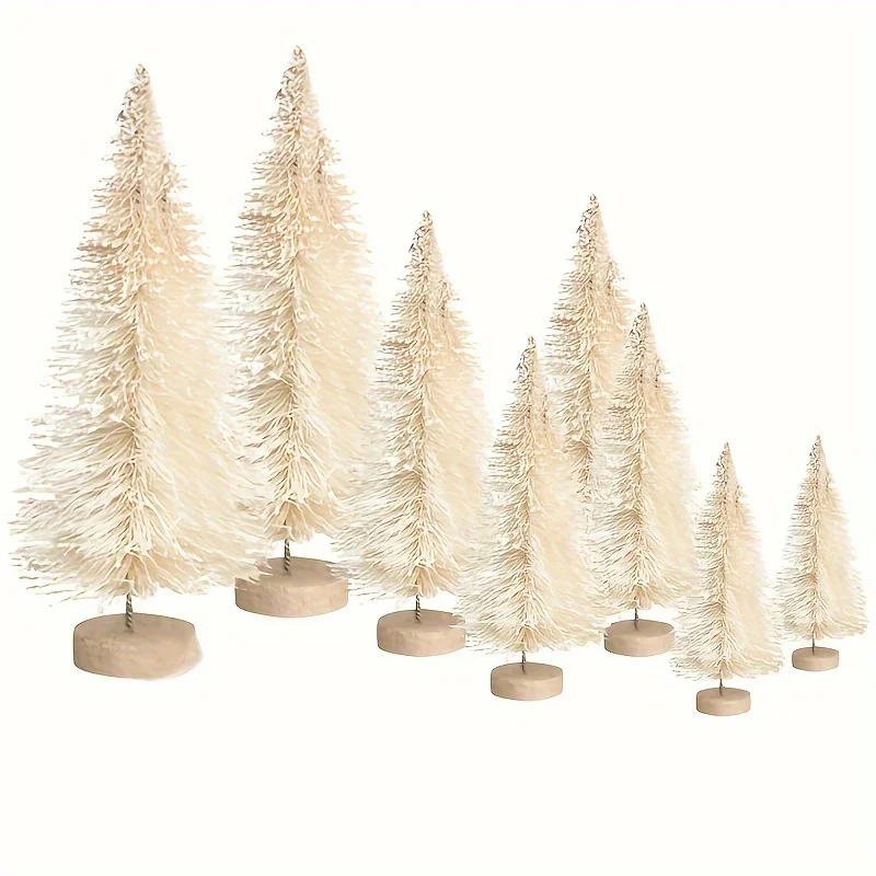 4 Pieces Christmas Tree Mini Pine With Wood Base DIY Home Table Top Decor Miniatures New Year Kids Gifts Home Party Decor