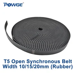 POWGE Metric Trapezoid T5 Open Synchronous Belt width 10/15/20mm pitch 5mm Rubber Neoprene fiberglass T5 Timing belt pulley