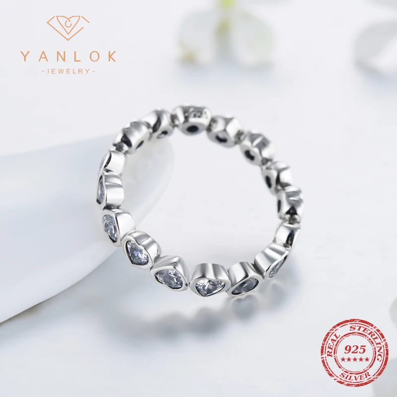 Yanlok simulierte Ring bänder Schmuck Mode echte 925 Sterling Silber Liebes herzen Ring klassische Zirkonia Schmuck Ewigkeit