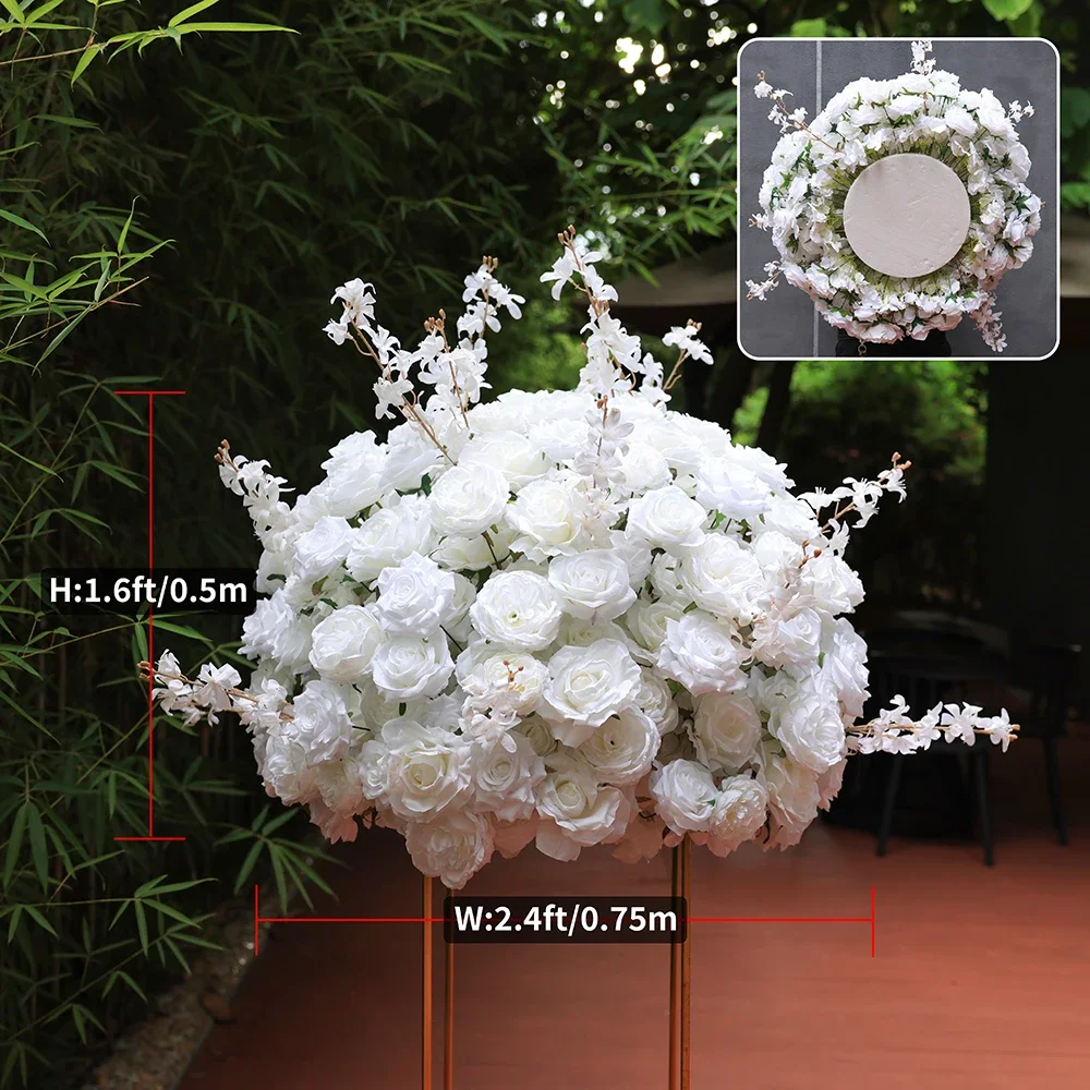 Artificial Flowers Ball Mariage Wedding Centerpieces for Tables High Quality Custom White Rose Floral Arrangement Props HY2331