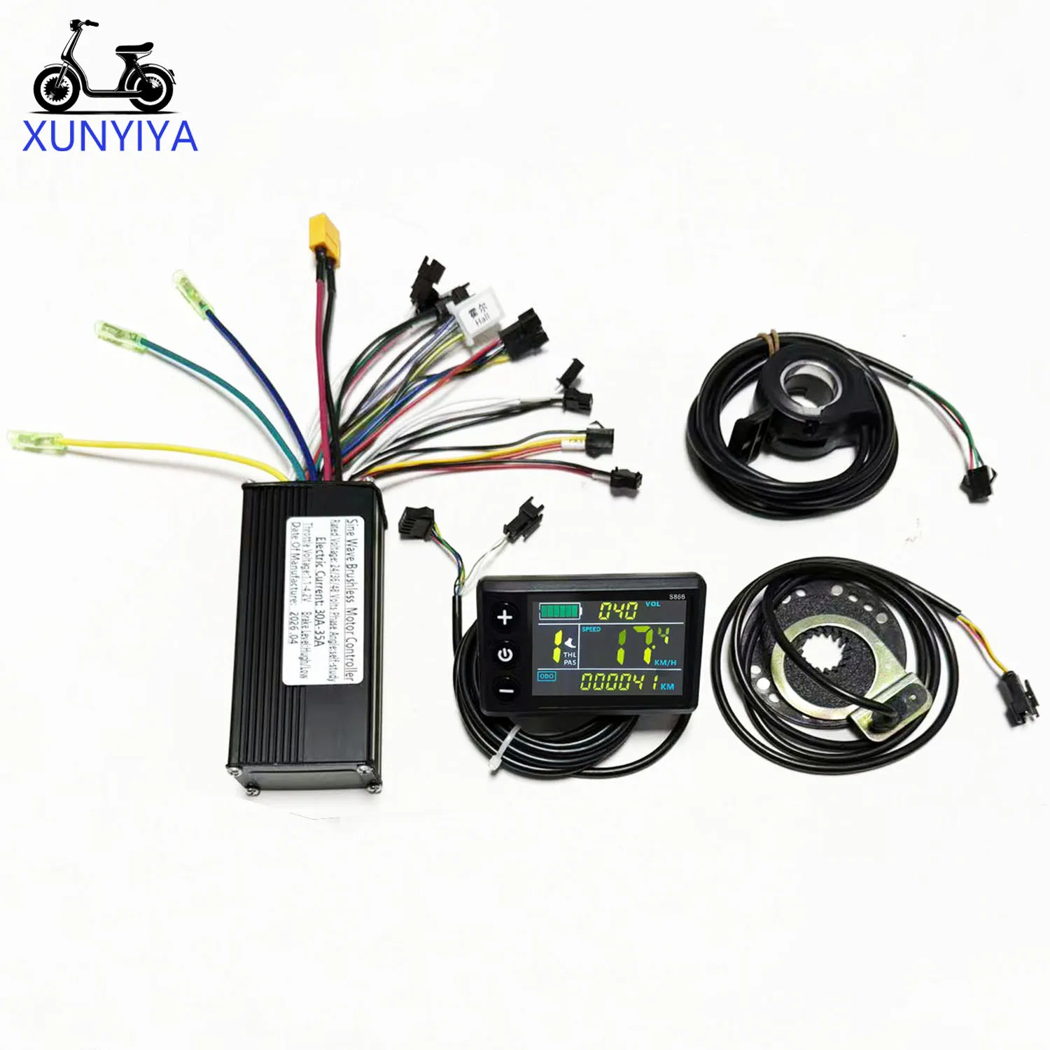 24V 36V 48V 750-1000W 3mode Brushless Motor 30-35A Sine Wave Controller With S866 Throttle， PAS for No.2 UART LCD E-Bike Scooter
