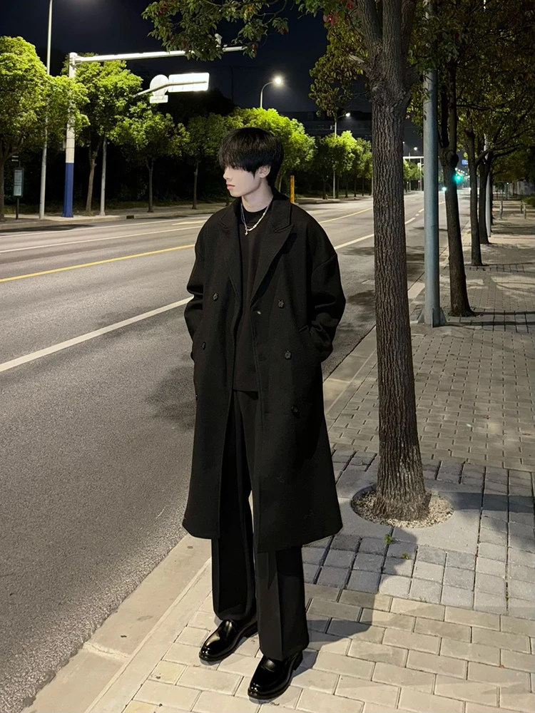 

Bla Woolen Men's Coat Medium Length Suit Jaet Autumn Winter Briti Sle Windbreaker Casual Warm Faionable Polyester F...