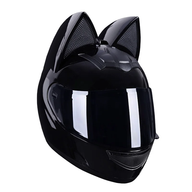 

Women Cat Ear Motorcycle Helmet Full Face Racing Helmet Cascos Para Moto Motocross Safety Cap HD Lens DOT Approved Four Seasons