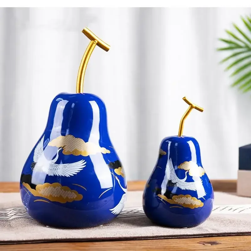 New Home Decoration Accessories Creative Crane Figure Ceramic Fruit Pear Model Desktop Display Sample Room Soft Decoration