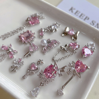 5PCS New hot selling nail art pink stone series luxurious zircon rose butterfly heart jewelry bow and diamond decoration