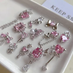 5PCS New hot selling nail art pink stone series luxurious zircon rose butterfly heart jewelry bow and diamond decoration