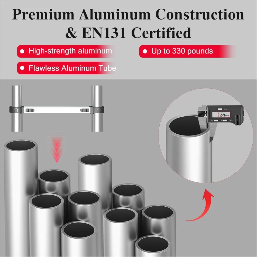 12.5FT Telescopic Aluminum Ladder, 330lbs Capacity, Adjustable Retractable for Home Roof RV Travel