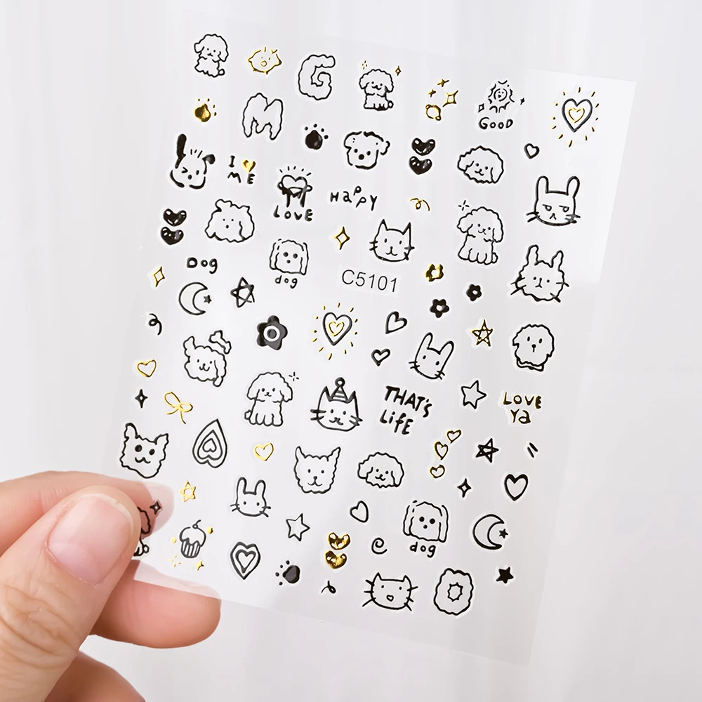 3D Cartoon Kawaii Cat Nail Art Stickers Graffiti Puppy Dog Animals Series Nail Art Tattoo Holo Manicure Cute Cat Slider &*&