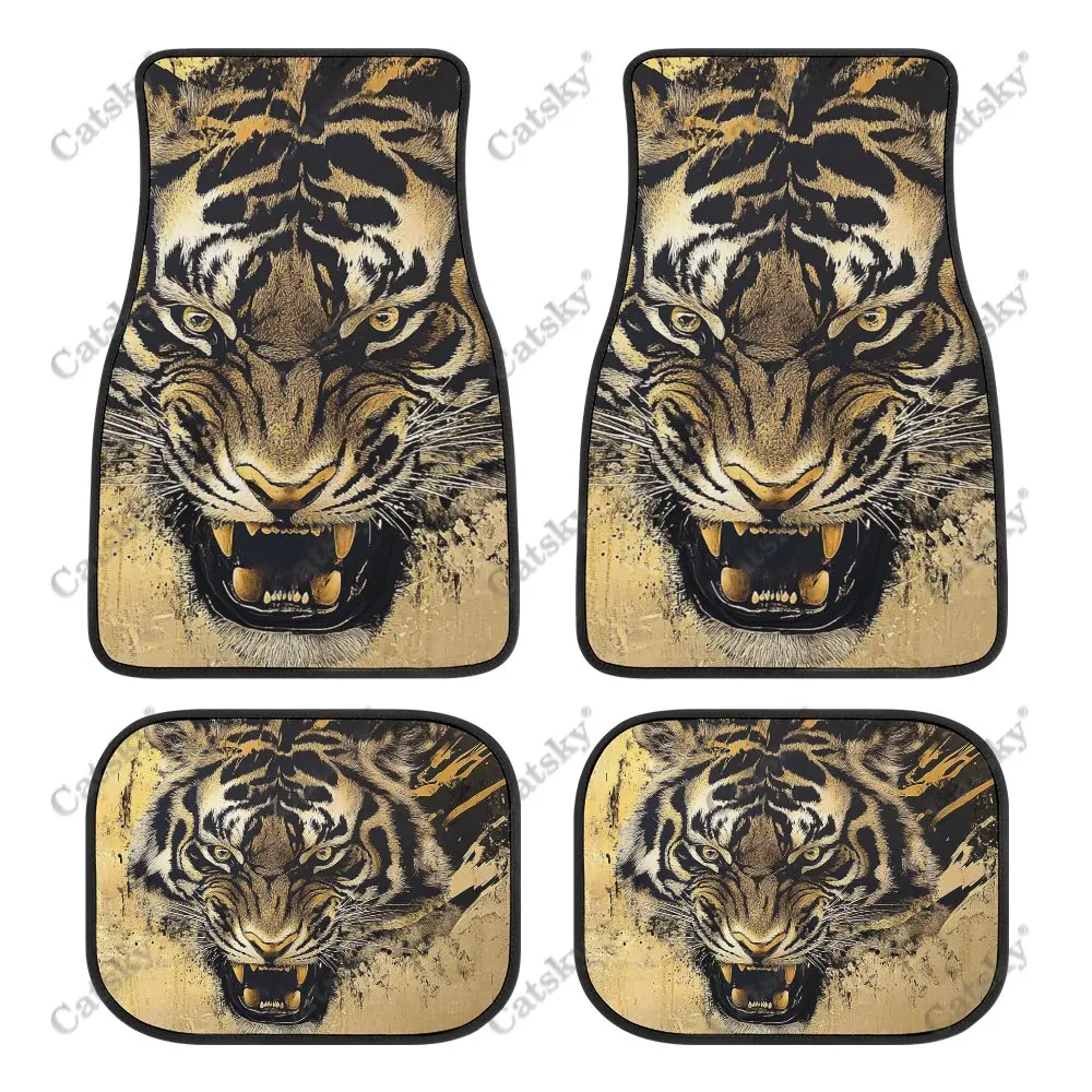 Angry Tiger with Open Teeth Car Floor Mats 4piece Front Rear Carpet Stain-resistant Complete Set Suitable for SUV Truck Interior