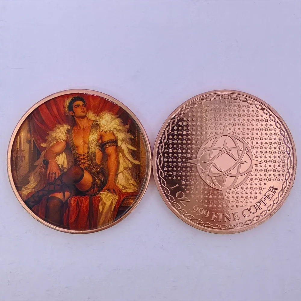 1oz .999 Fine Copper Round Angel Man Wings Glamour Fantasy Mythology Classical Palace Corset High Relief Colorized Art Gift