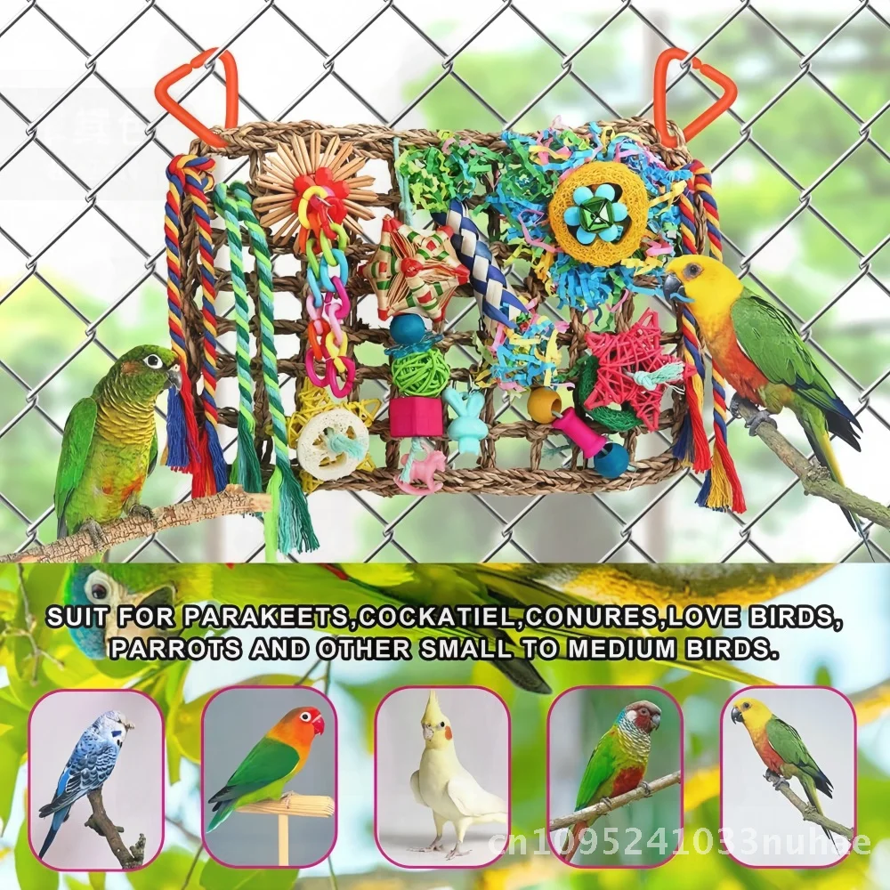 

Creative Parrot Toy Climbing Weaving Rectangular Mat Hammock Wooden Crawling Net with Aquatic Plants for Small Birds