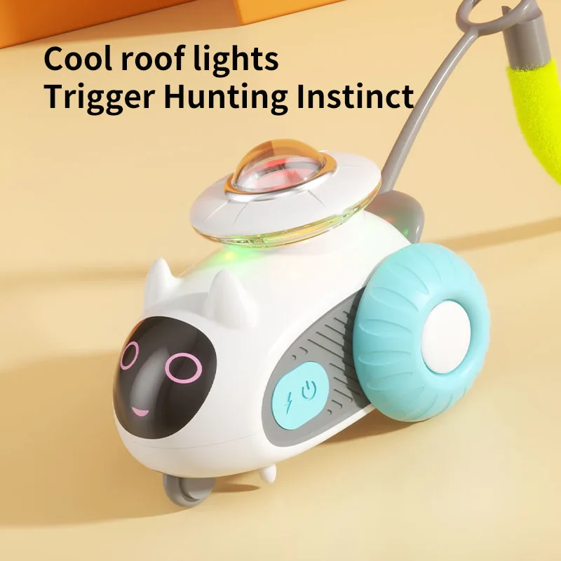 Intelligentes Interaktives Katzenspielzeug Automatisches Katzenauto Lustiger Feder-Teaser für Drinnen Selbstspielende Unterhaltung für Kätzchen Lange Akkulaufzeit