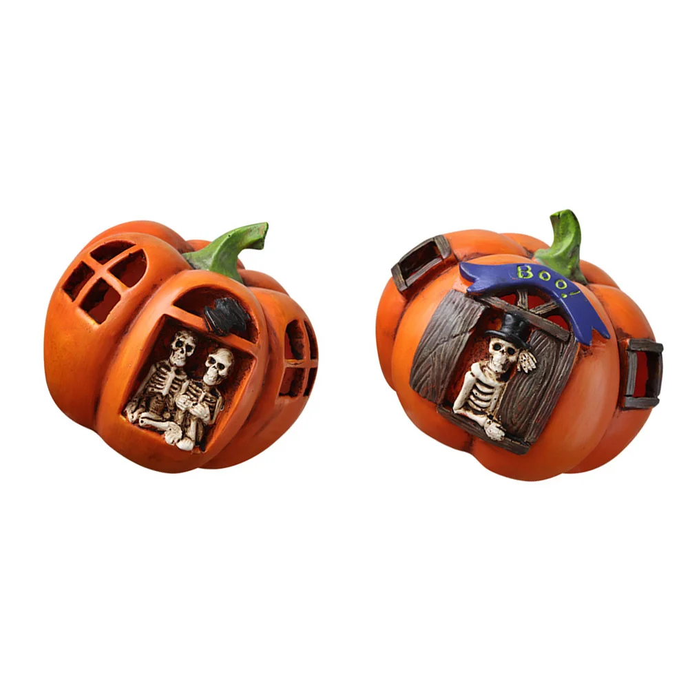 

2 Pcs Resin Jack-O-Lantern Atmosphere Lamp Table Pumpkin Night Light LED Halloween