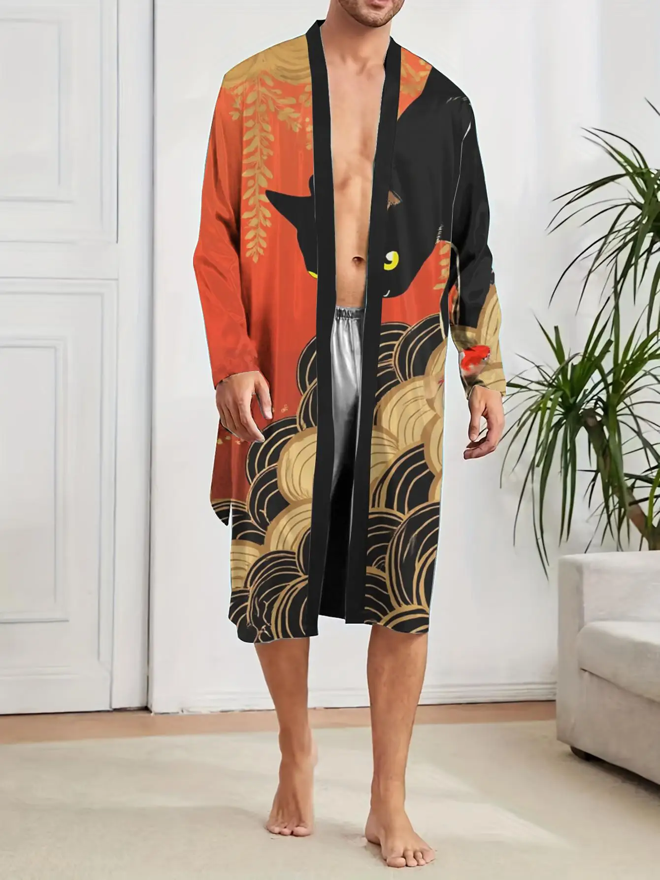 1pcs Men's Robes 2026 Spring/Summer Polyester robe Long Nightgown Sleepwear Sleepwear Graphic Bathrobe 3D Printed
