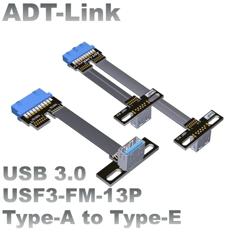 Dual 2 Port USB 3.0 Front Panel Extension Flat Cable A Type Female To Internal 20 Pin Box Header Male Slot Adapter Cable 19P/20P