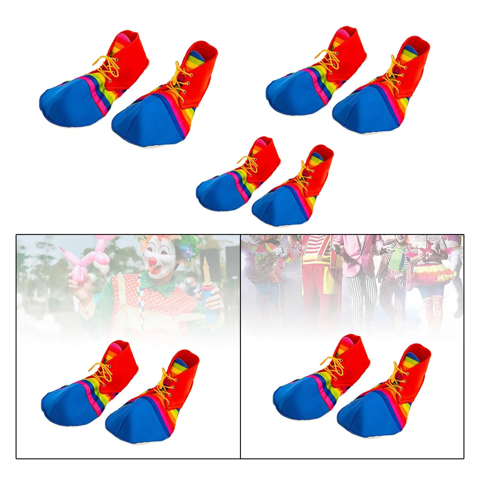 Zapatos de payaso Jumbo, suministros para el día de imitación a rayas coloridas, accesorios de circo cómodos y divertidos, accesorios de Cosplay para niños y adultos