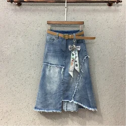 Spring Summer New Women Cowboy Skirts Female High Waist Large Size Irregular Skirt Ladies Fashion Splicing Denim Jeans Skirt 5XL