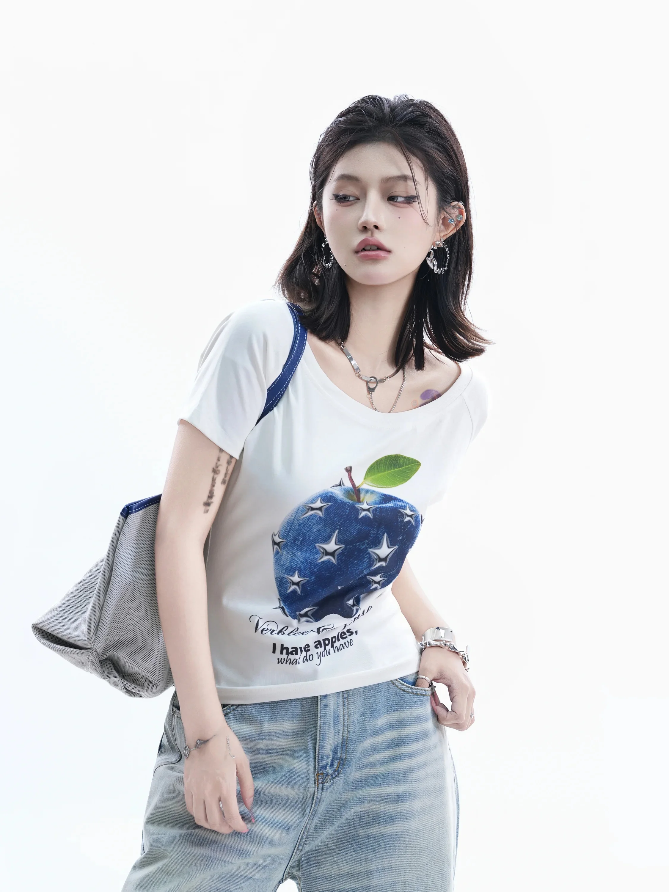 

Short Sleeve Print T-Shirt Women's Slim Fit Casual Style Cotton Vintage American Retro Small Ball Fun Short Length Hot ...