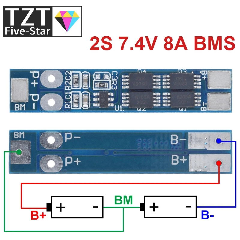 TZT 2S 7.4V 8A Li-ion 18650 Lithium Battery Charger Protection Board 8.4V Overcurrent Overcharge / Overdischarge Protection