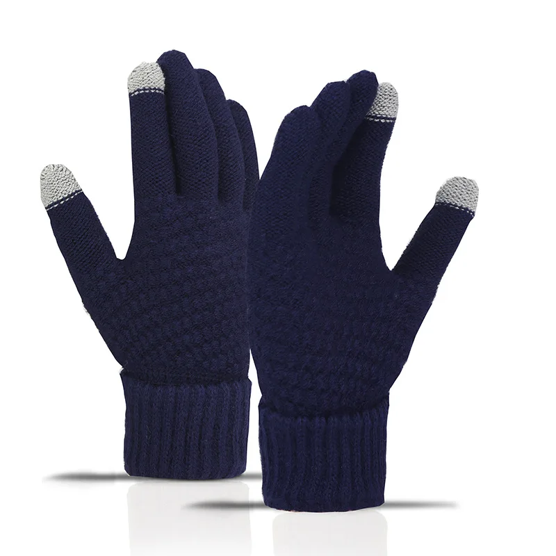 Guantes cálidos de invierno para pantalla táctil, guantes gruesos de lana para mujer y hombre, guantes tejidos a la moda, guantes con patrón de piña, pantalla táctil buena