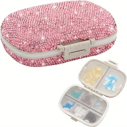 Bling Pill Organizer With 8 Compartments Travel Portable Pill Case Double Sided Rhinestone Pill Box For Vitamin Fashion Gifts