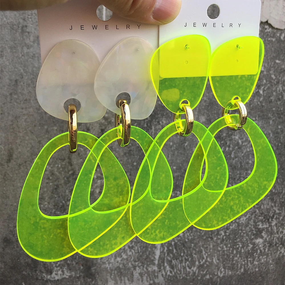 FishSheep Za Big Irregular Acrylic Drop Earrings for Women Statement Large Geometric Circle Long Dangle Earring Female Jewelry