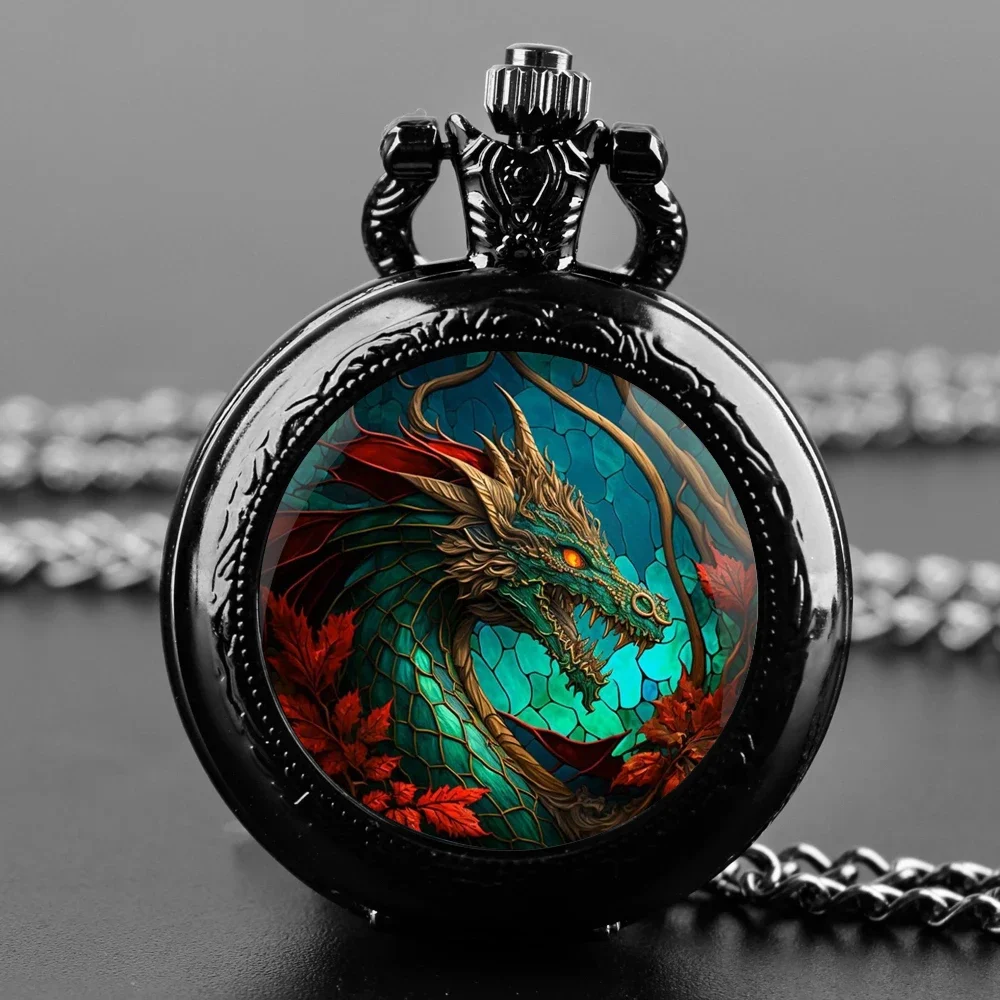 Creative Azure Dragon Design Quartz Pocket Watches for Women Men Watch Unique Pendant Clock Necklace Kids Jewelry Gifts