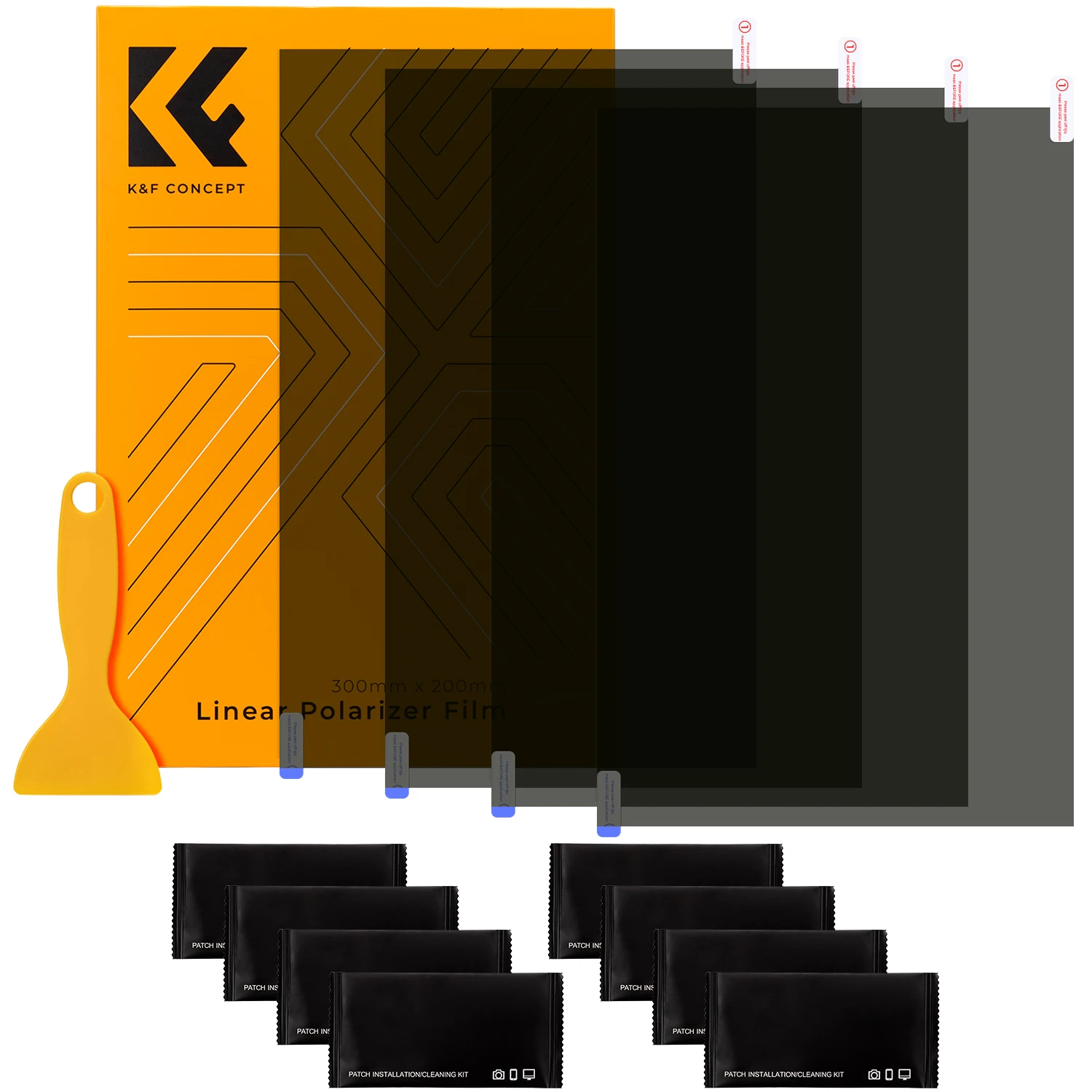 K&F CONCEPT Profesjonalna Folia Polaryzacyjna 7.8*11.8 Cali, Folia Optyczna Liniowa o Wysokim Kontrastu z Zestawem Skrobaka i Ściereczki do Ekranów