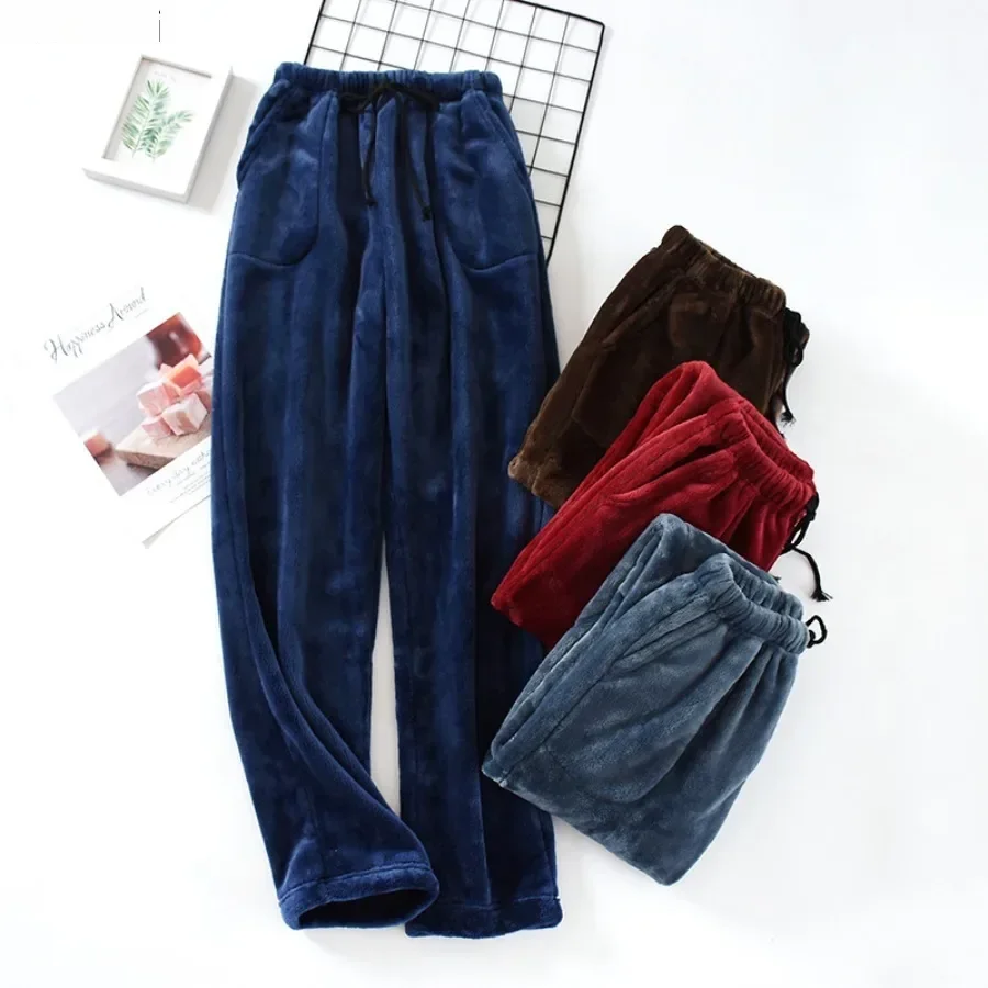 

Autumn Winter Men's Thickened Flannel Pajamas Bottoms Pants Man Casual Loose Large Size Warm Homewear Sleep Bottoms for Men