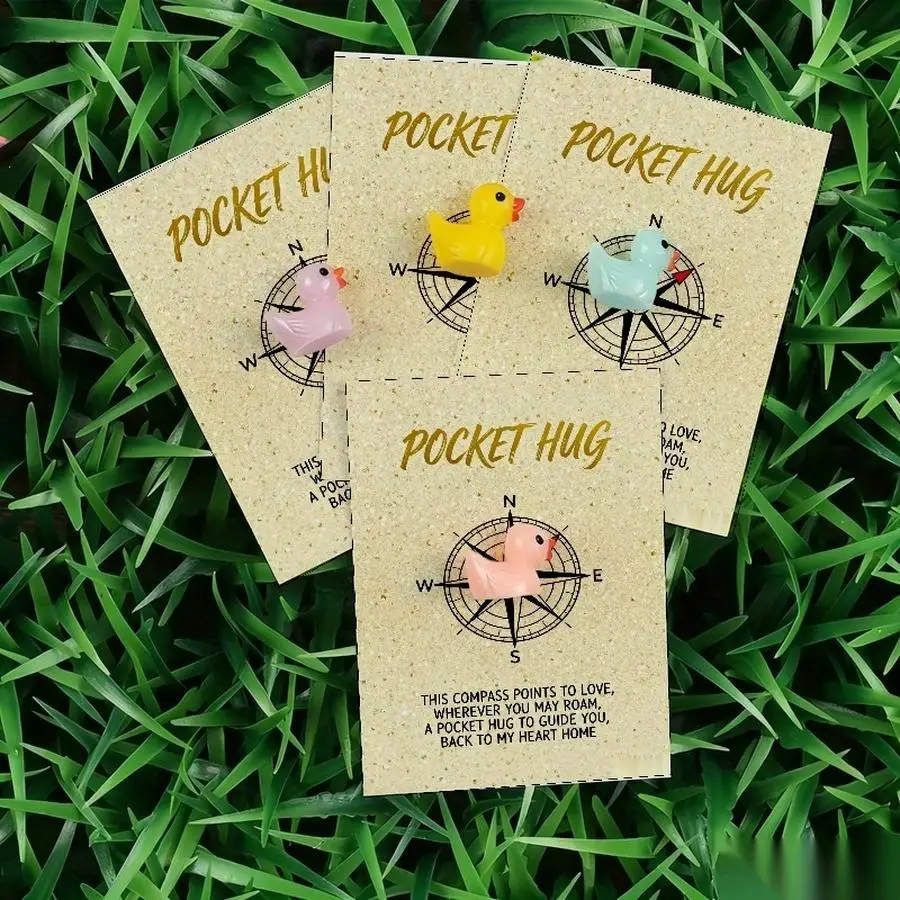 1/5/10/20/50/100pcs  Lucky Duck Pocket Hugs - Fantasy Theme Resin Charms with Inspirational Messages, Assorted Colors, Includes