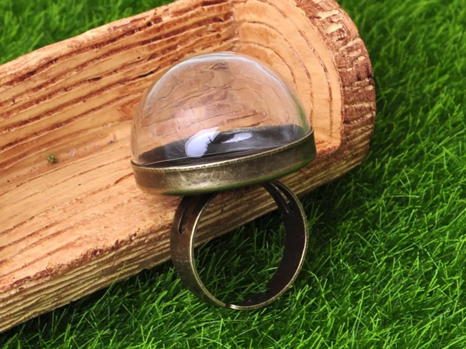 2pcs DIY Bronze Adjustable Ring with Clear Glass Dome Terrarium 1/2 Globe Bottle Memory Locket 16mm,18mm,20mm,25mm,30mm