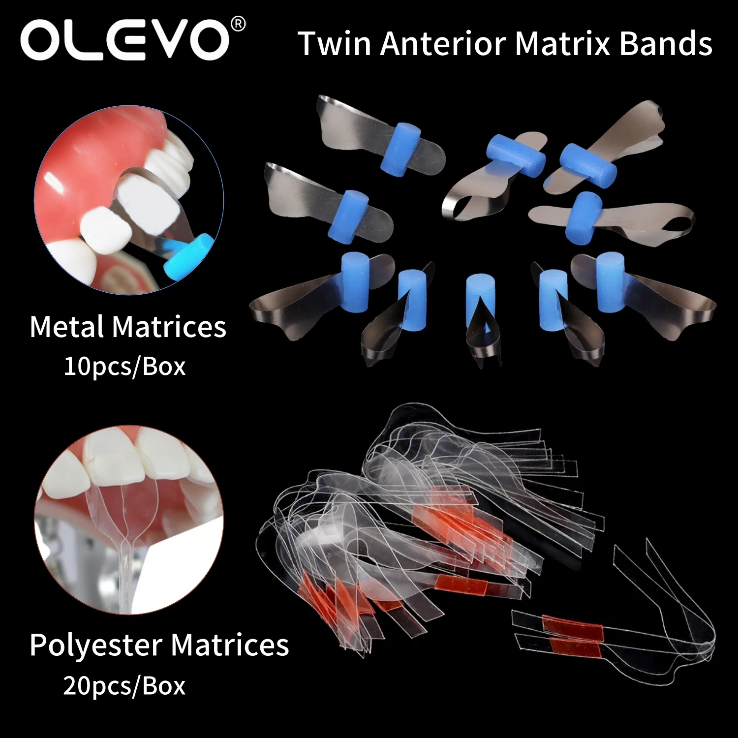 Dental Twin Anterior Matrices with Locker Self-Adhesive Transparent Polyester Matrices Sectional Contoured Metal Matrices Bands