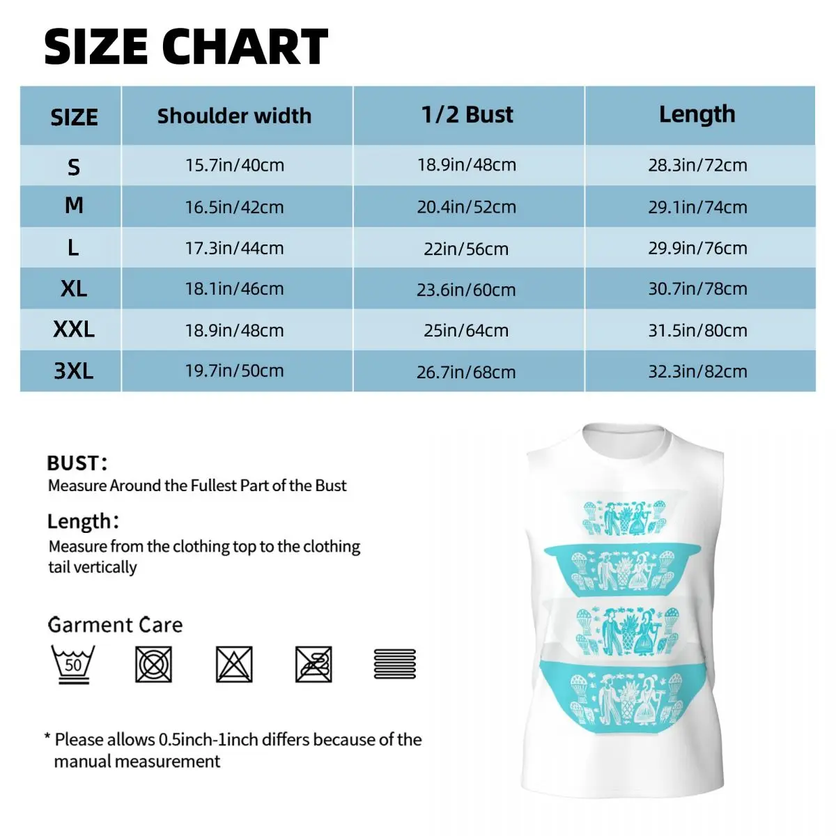 Vintage Pyrex Butterprint Turquoise Nesting Bowls Men Printed Sleeveless T-shirt Hip Hop Street Style Beach Holiday Tank Tops