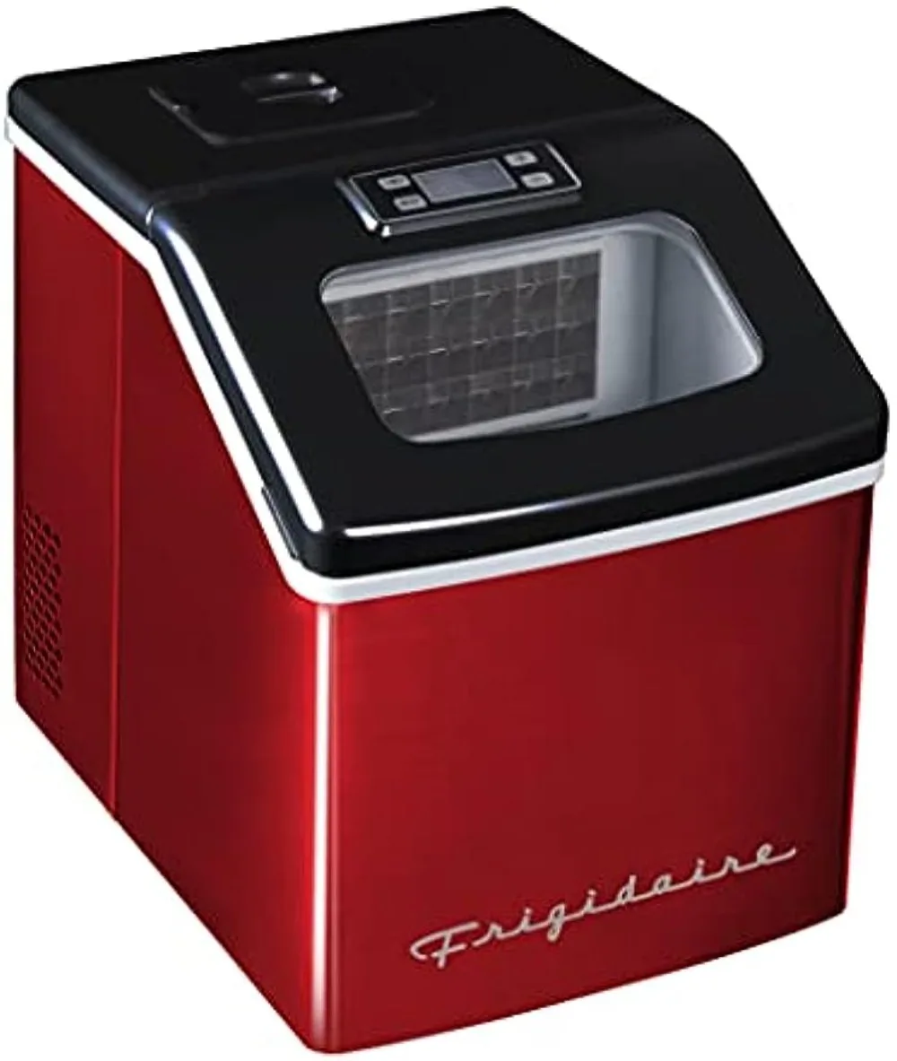 Frigidaire EFIC452-SSRED XL Maker, Makes 40 Lbs. of Clear Square Ice Cubes A Day, Stainless, Red Steel