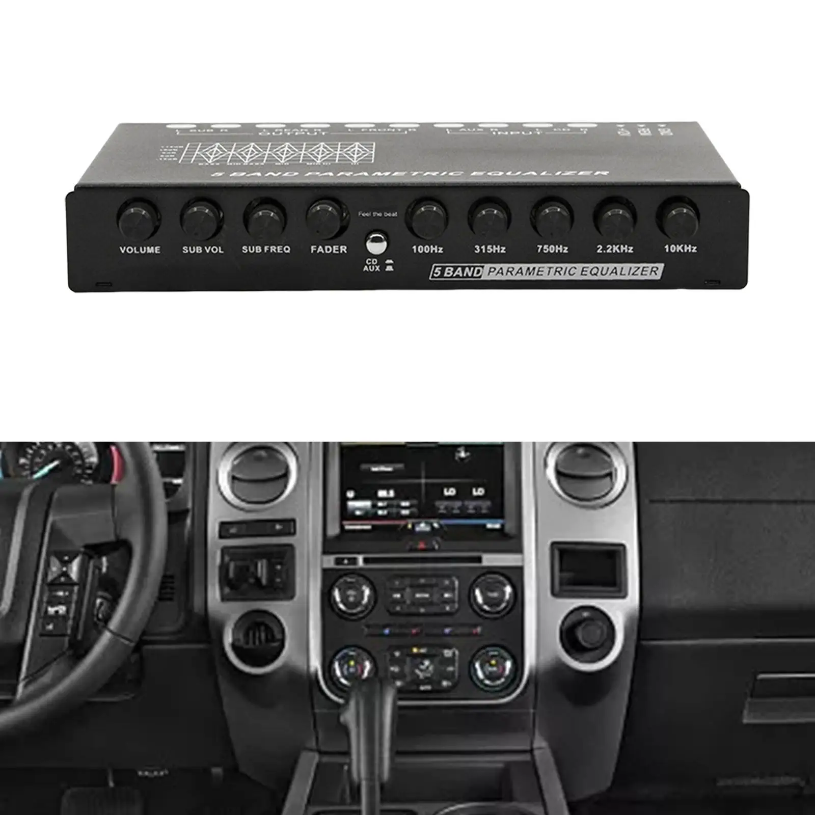 5 Band Car Audio Equalizer Stylish High Performance Front Rear+sub Output with CD/AUX Input Select Switch for Motorcycle RV RTV