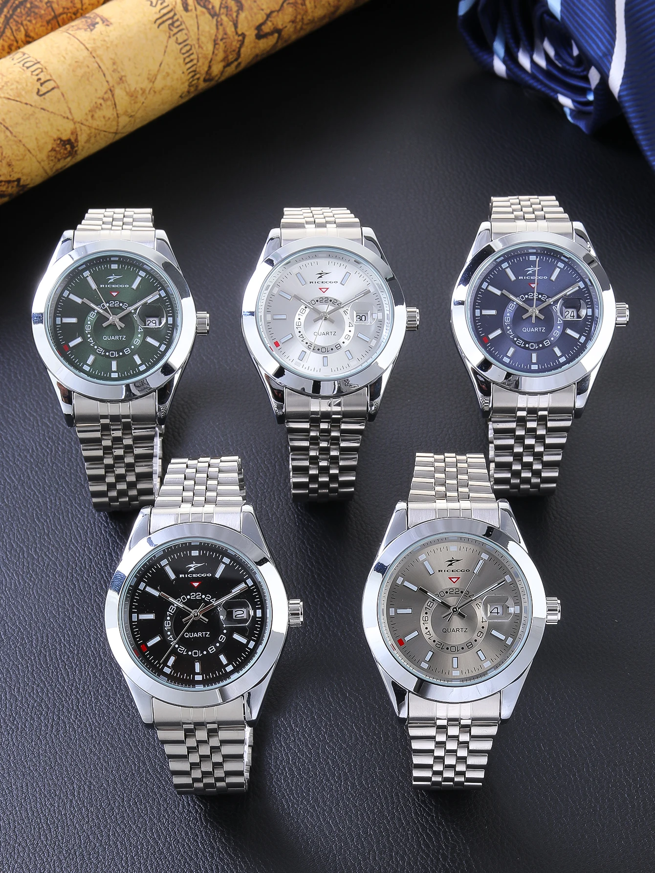 

Мужские классические кварцевые часы Ricecgo 1 — деловой стиль, круглый циферблат, арабские цифры, дисплей календаря, ремешок из нержавеющей стали, кварцевый механизм, подходит для повседневного ношения, идеальный подарок на дни рождения или особые случаи