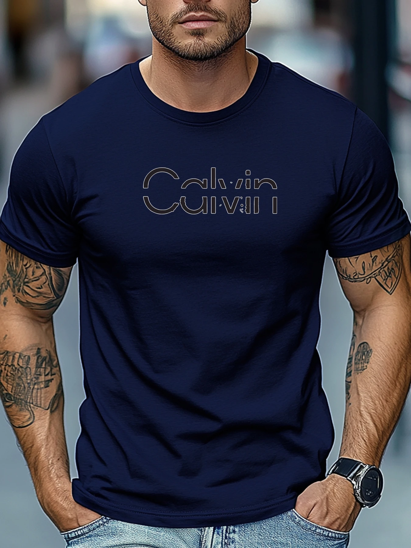 Men's short sleeve tee Calvin Graphic Summer Soft Comfort Fit Tee Daily Wear Tops