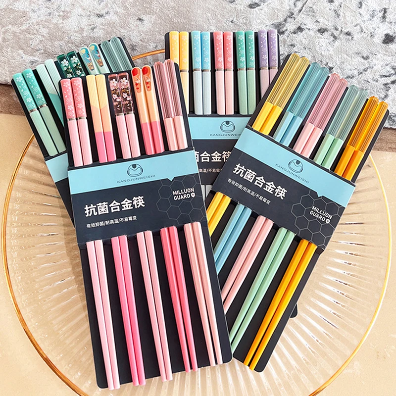 

5Pairs Of Reusable Five-Color Dining Chopsticks Household Alloy Chopsticks Sushi Food Multi Color Chop Sticks Tableware