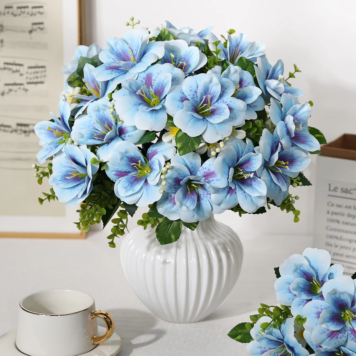 Künstliche Blumen Azalee Hochzeitskranz Heim Schlafzimmer Tischdekoration Brautstrauß Garten Kunstvase Brett Outdoor Garten DIY Geschenke – Detail 6