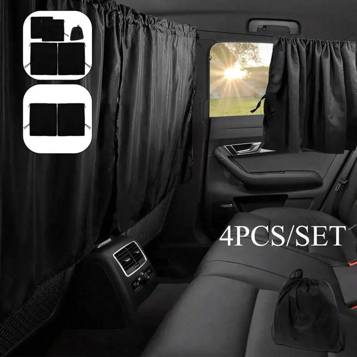 Four-piece universal privacy curtain set, including 1 partition curtain, 2 side curtains, and 1 storage bag Easy to install