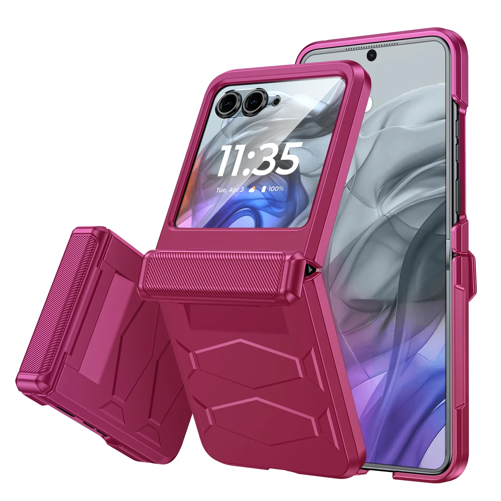

for MOTO Razr 70 2026/60 2025/50 2024 Phone Case,Non-Slip Texture,Rugged Hinge Protection,Wireless Charging Case-Rose Red