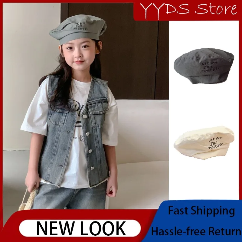 

Spring/summer Boys and Girls Quick Drying Painter's Hat Child Daily Versatile Letter Navy Berets